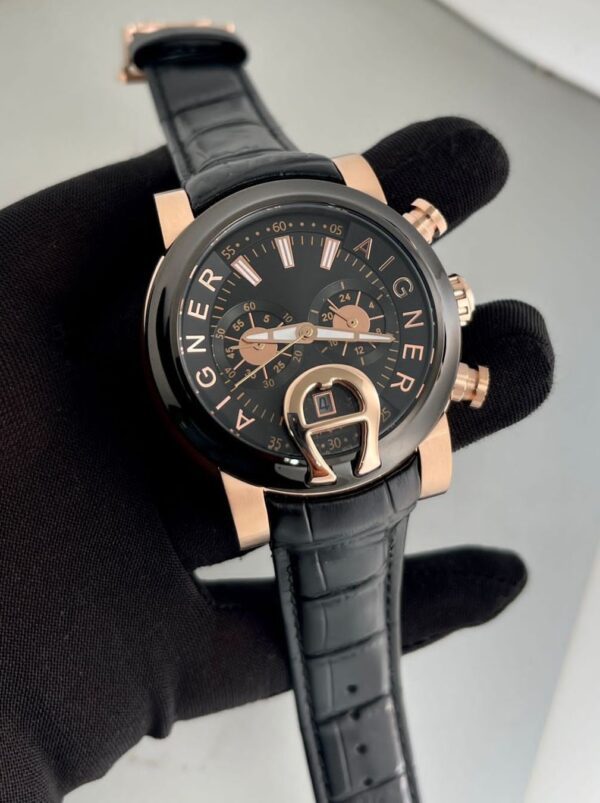 Aigner Bari Rose Gold Black Leather Chronograph Mens Watch (1)