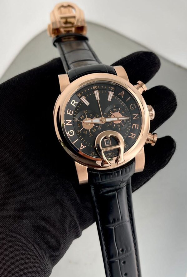 Aigner Bari Rose Gold Black Leather Chronograph Mens Watch (2)