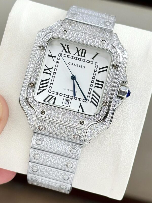 Cartier Santos Iced Out White Dial WSSA0009 Swiss ETA Automatic Watch - Image 2