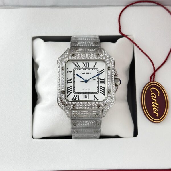 Cartier Santos Iced Out White Dial WSSA0009 Swiss ETA Automatic Watch