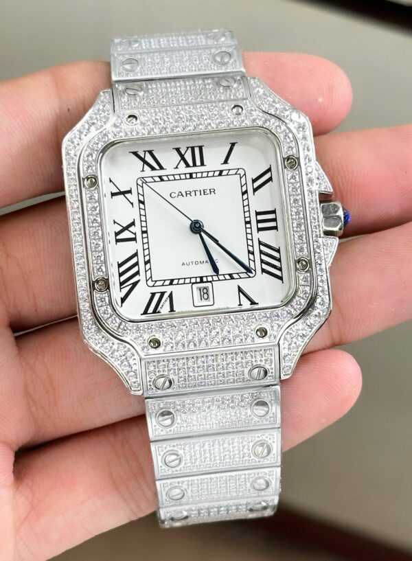 Cartier Santos Iced Out White Dial WSSA0009 Swiss ETA Automatic Watch - Image 5