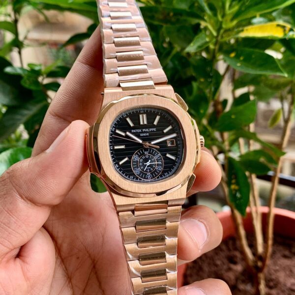 Patek Philippe Nautilus Black Dial Rose Gold Automatic Watch - Image 3